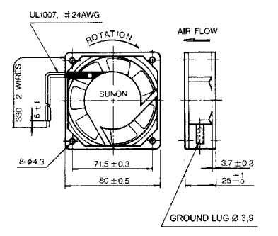 ���������� ����������� ���� ������ 80x80x25 ��: sunon